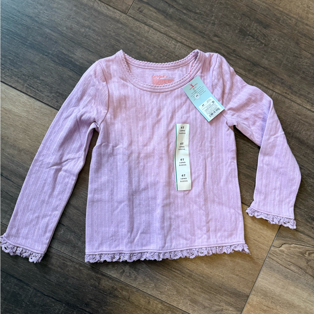 Cat & Jack Light Purple Long Sleeve Embroidered Lace Trim Top Shirt 4t Nwt Patte